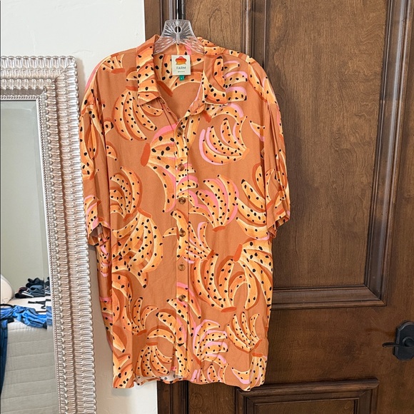 FARM Rio Tops - Farm Rio Orange and Pink Banana Print Shirt